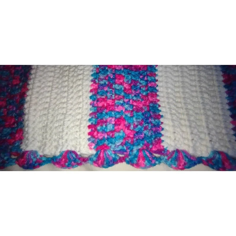 (2) Vintage Hand Crocheted Table Runners Scarves Variegated Purple Blue Pink